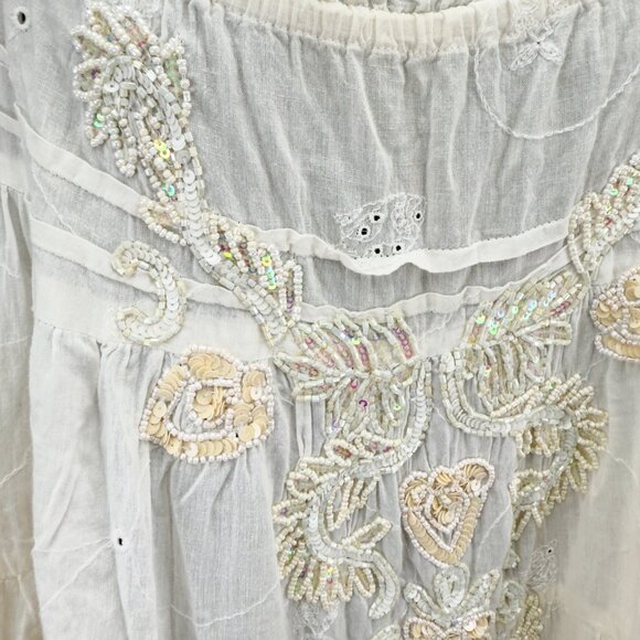 ANTICA SARTORIA Beach Babydoll Eyelet Lace Puffed Sleeves Beaded White Mini OS - Picture 7 of 10